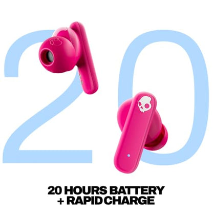 Skullcandy Smokin’ Buds Wireless Earbuds, Bluetooth Headphones, Noise Isolating Fit, Up to 20 Hours Battery, IPX4 Sweat and Water Resistant, Microphone for iPhone Android - Pink