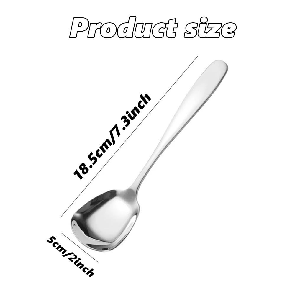 Square Head Stainless Steel Spoons,4PCS Korean style Thick Heavy Weight Soup Spoons,Dessert Spoons 7.3 Inch (silver)