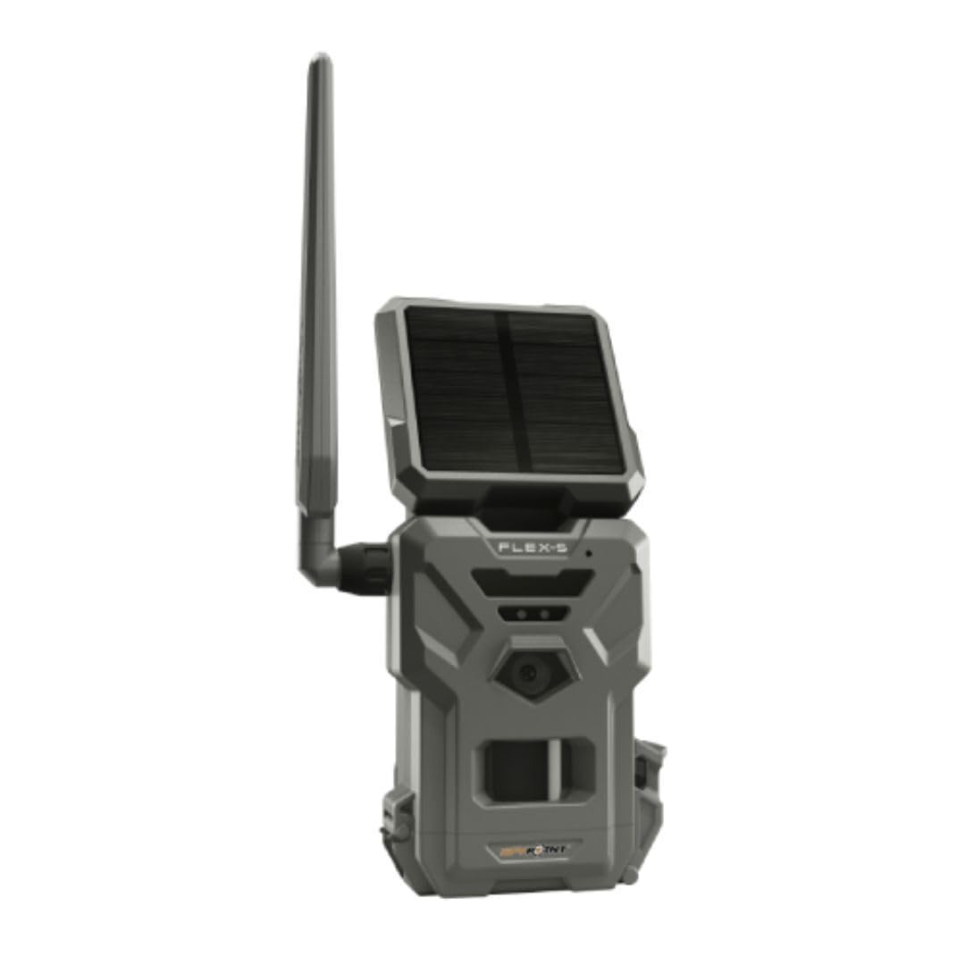 SPYPOINT FLEX-S Solar Outdoor Cellular Trail Camera - Integrated Solar Panel, No WiFi Needed, Hunting & Game Camera with Night Vision Motion Activated, Dual-Sim LTE, 36MP Photos, 1080p Videos + Sound
