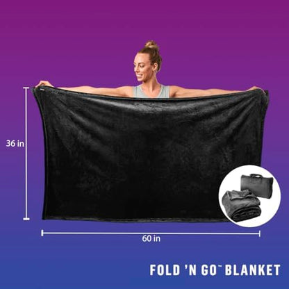 Cabeau Fold ‘N Go Travel Blanket Doubles as Neck Support Pillow, Versatile Lumbar Support Cushion, with Compact Travel Case - French Microfiber (Blue)