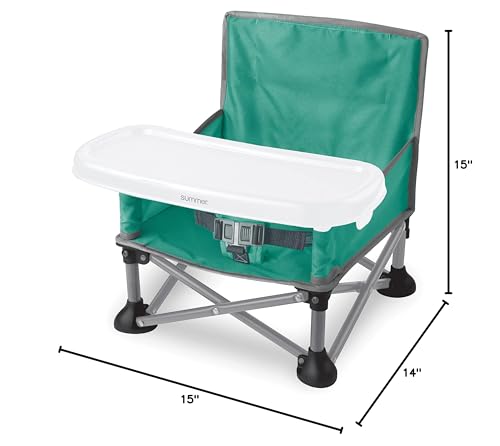 Summer by Bright Starts Pop 'N Sit Portable Booster Chair, Floor Seat, Indoor/Outdoor Use, Compact Fold, Teal, 6 Mos - 3 Yrs