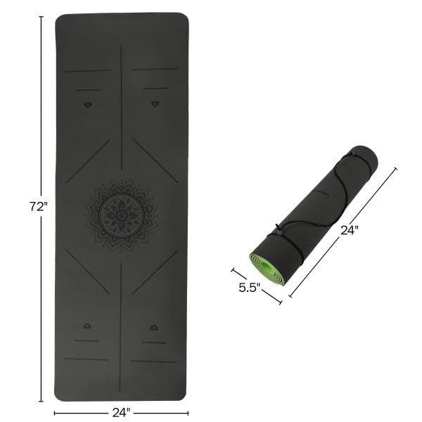 Non-Slip Yoga Mat with Alignment Marks – Lightweight Exercise Mat with Carry Strap for Home Workout or Travel by Wakeman Outdoors