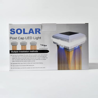 GEYUEYA Home Solar LED Post Lights Outdoor Garden Post Lights Solar Powered Solar Fence Lights IP65 Waterproof Square Black Landscape Post Cap Lamp for Patio Fence Post Deck Wooden Posts(4 Pack)