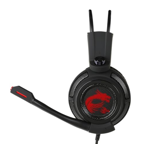 MSI DS502 Gaming Headset, Enhanced Virtual 7.1 Surround Sound, Ergonimic Design, Omnidirectional Microphone, Intelligent Vibration System, Red LED Lighting, PC/Mac