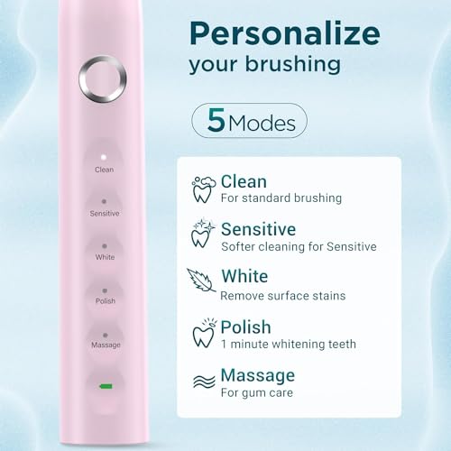 Electric Toothbrush for Adults with 8 Brush Heads, Sonic Toothbrush Rechargeable with a Holder & Travel Case, 2.5 Hours Charge for 120 Days Use - Light Blue