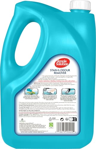 Simple Solution Dog Stain and Odour Remover, Enzymatic Cleaner with Pro-Bacteria Cleaning Power - 4 Litre