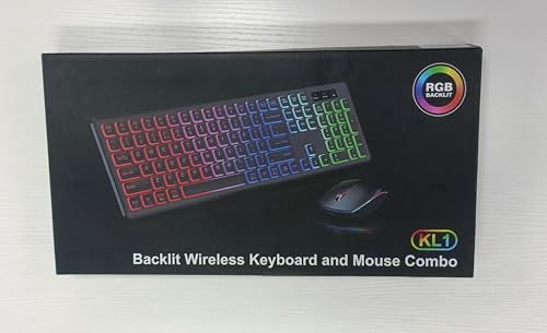 Wireless Keyboard and Mouse Backlight, USB-C Rechargeable & Light Up Keys, Full-size & Tilt Legs, Sleep Mode, 2.4GHz Silent Cordless Keyboard Mouse Combo for Mac OS/Windows/PC/Laptop- Black/QWERTY