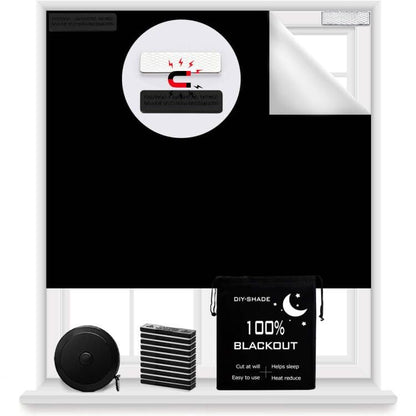 100% Blackout Blind Magnetic Window Cover 118 x 57Inch,No Drill,Cut Any Size/Shape,Portable Black Out Shades Curtains for Nursery Bedroom,Rv,Media Room with Magnetic Closure