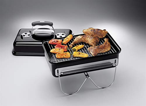 Weber Go-Anywhere Charcoal BBQ/Portable Grill with Folding Legs, Compact Design for Camping & Picnics, Durable Enamel, Precise Airflow Control, 42 x 26 cm Cooking Area, Black