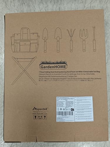 GardenHOME Garden Tool Set, Stainless Steel 7 Piece Tool Set, Heavy Duty Folding Stool, Detachable Canvas Tote Bag, Gardening Tool Kit Organizer