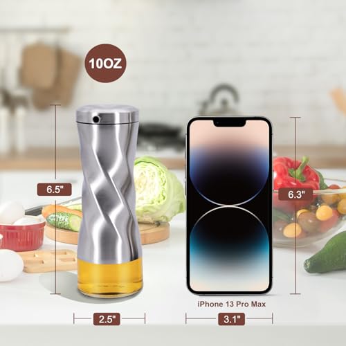 Olive Oil And Vinegar Dispenser Set - 2 Piece Glass Oil Dispenser Bottle for Kitchen with No Drip, 10 OZ