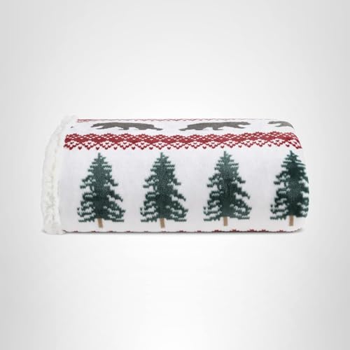 Eddie Bauer - Throw Blanket, Ultra-Soft Plush Blanket with Faux Shearling Popcorn Fleece Reverse, Oversized Bedding for Couch or Bed (Grizzly Peak Red, 50" x 60")