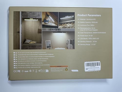 bravzurg Motion Sensor LED Strip Light Bar, Battery Operated Wall Lights, 4000mAh Rechargeable Lamp, Magnetic Dimmable Remote Control, Under Cabinet Kitchen Light for Mirror Bathroom Bedroom – White