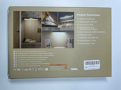 bravzurg Motion Sensor LED Strip Light Bar, Battery Operated Wall Lights, 4000mAh Rechargeable Lamp, Magnetic Dimmable Remote Control, Under Cabinet Kitchen Light for Mirror Bathroom Bedroom – White