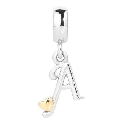 QueenCharms Initial A-Z Letter Charm Golden Heart Alphabet Dangle Beads for Bracelets & Necklaces (A)