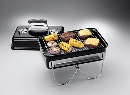 Weber Go-Anywhere Charcoal BBQ/Portable Grill with Folding Legs, Compact Design for Camping & Picnics, Durable Enamel, Precise Airflow Control, 42 x 26 cm Cooking Area, Black
