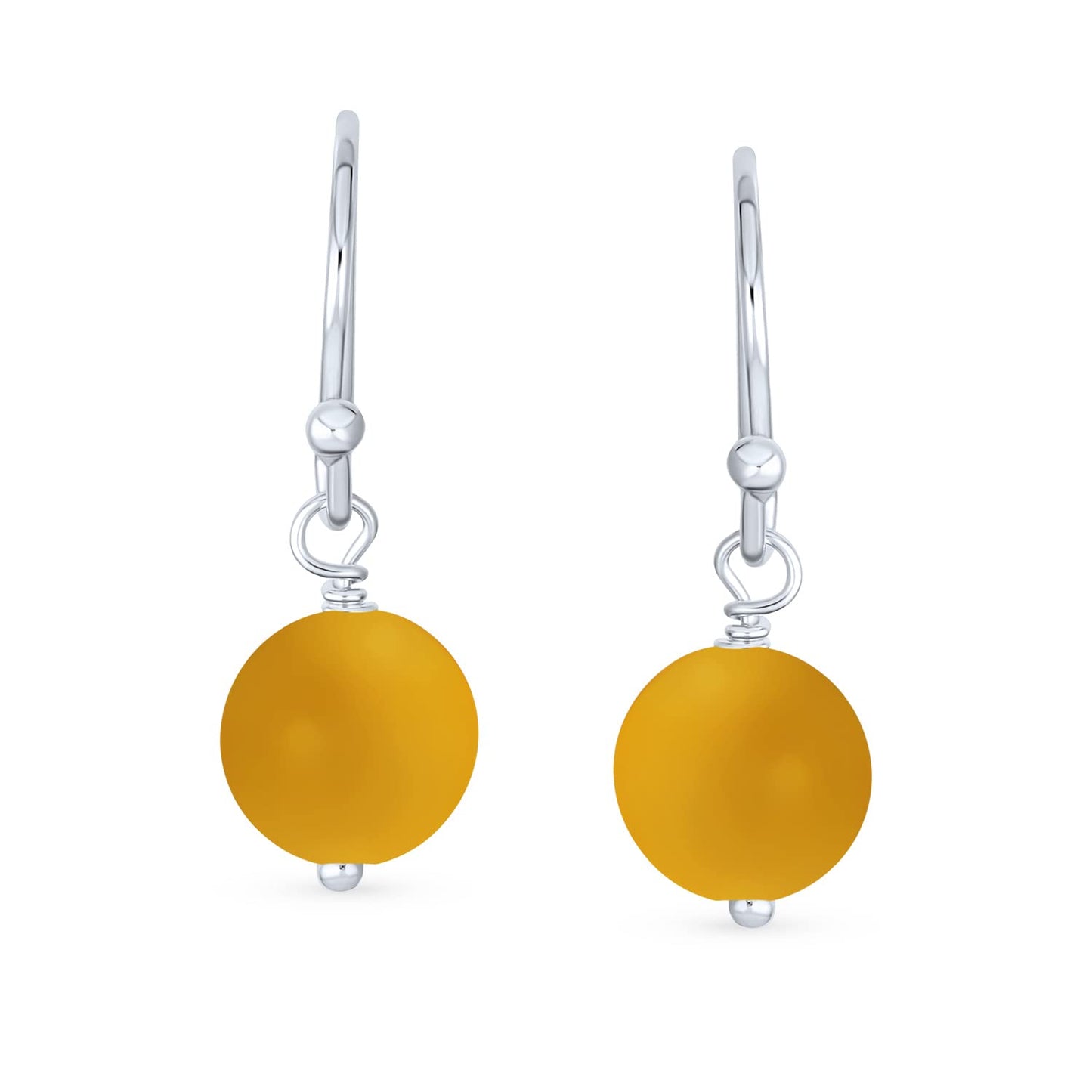 Bling Jewelry Timeless .925 Sterling Silver Pink Yellow Agate Bead 8mm Ball Drop Earrings Fish Hook Genuine Gemstone
