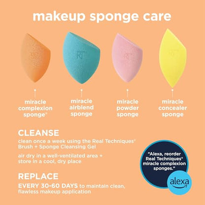 Real Techniques 5 Piece Everyday Essentials Makeup Brush Set, Includes 4 Brushes & Makeup Sponge, For Foundation, Blush, Bronzer, Contour, Eyeshadow, & Powder, Travel Gift Set, Cruelty-Free & Vegan