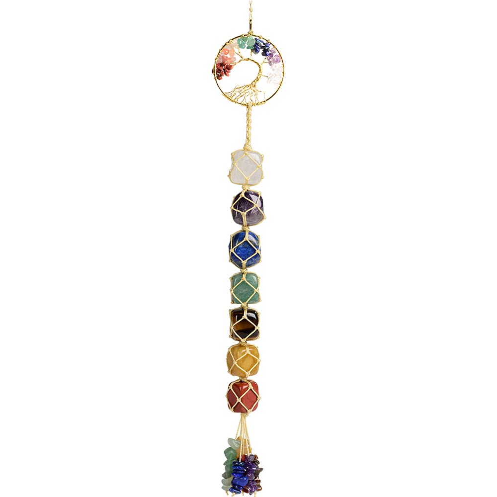Tree of Life Handmade 7 Chakras Stones Healing Crystals Tree of Life Hanging Ornament for Home Decor