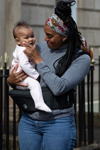 Hippychick Hipseat Baby Carrier, Lightweight Back-Saving Support Waist Stool, Adjustable Strap, Can Carry 6-36 Months Child, Denim Black