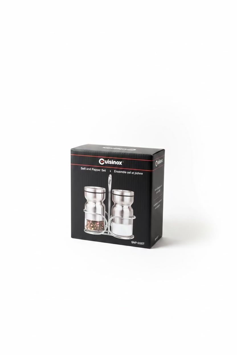 Cuisinox Stainless Steel Salt & Pepper Shakers Set, with Caddy, 4" each