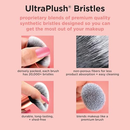 Real Techniques 5 Piece Everyday Essentials Makeup Brush Set, Includes 4 Brushes & Makeup Sponge, For Foundation, Blush, Bronzer, Contour, Eyeshadow, & Powder, Travel Gift Set, Cruelty-Free & Vegan