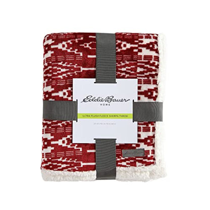 Eddie Bauer - Throw Blanket, Super Soft Reversible Sherpa Fleece Bedding, Cozy Plaid Home Decor (San Juan Red Clay, 50" x 60")