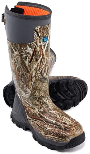 Trudave Hunting Boots for Men, Waterproof Rubber Boots with and Steel Shank, 5mm Neoprene Camo Insulated Outdoor Hunting Boots, Size 5