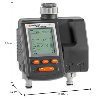 Gardena Irrigation Computer Multicontrol Duo: Automatic Irrigation Control, Weekdays programmable, 22x17.2x17.8 cm
