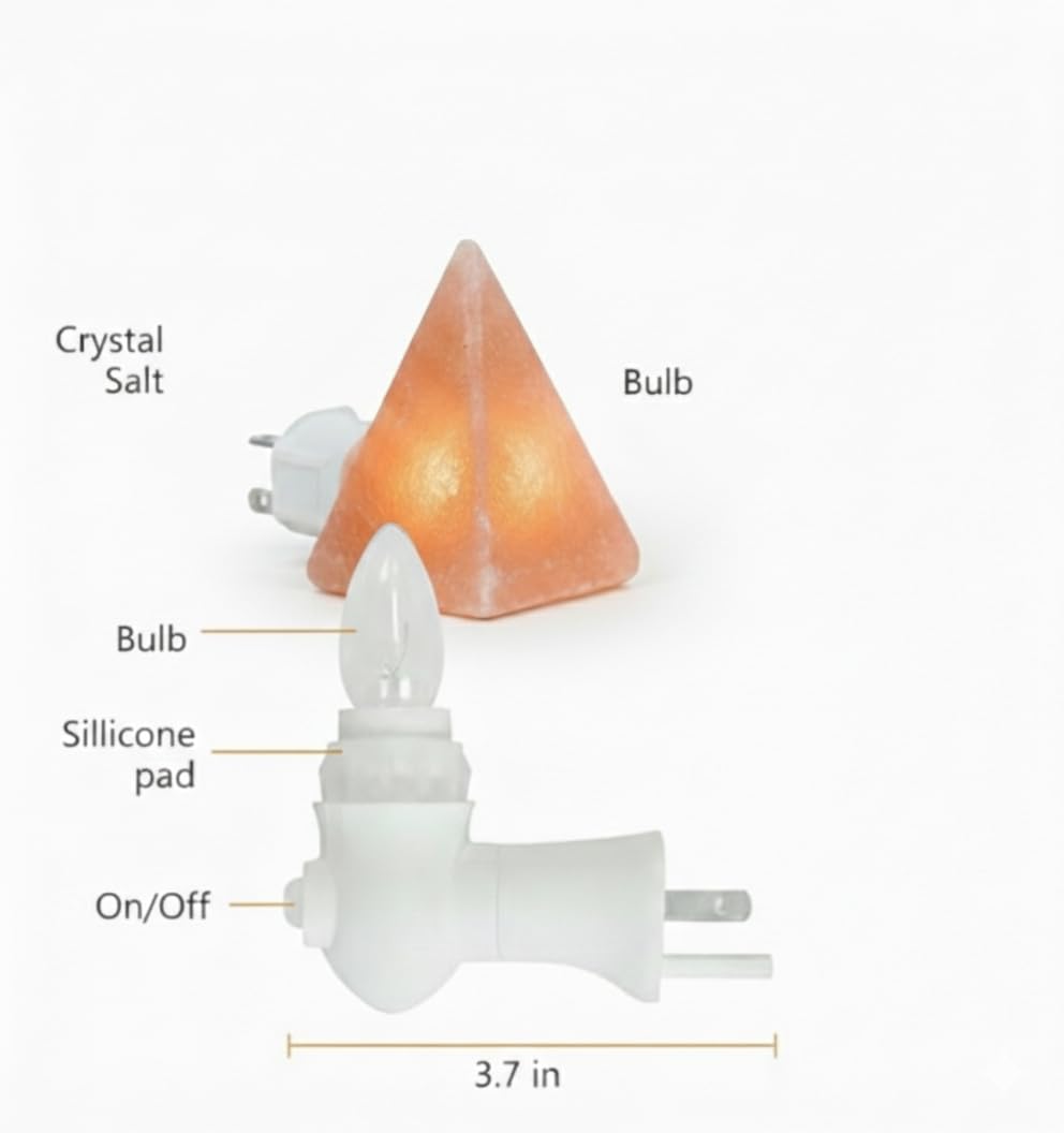 NatureBoost Himalayan Pink Salt Night Light Pyramid (3 Pack) Natural Crystal Plug-in Salt Lamp with Warm Amber Glow.