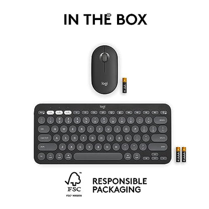 Logitech Pebble Keys 2 K380s, Multi-Device Bluetooth Wireless Keyboard with Customizable Shortcuts, Slim and Portable, Easy-Switch for Windows, macOS, iPadOS, Android, Chrome OS - Tonal Graphite