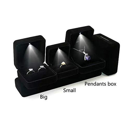 Omeet Velvet Metal Glossy with LED Pendant Box Necklace Box Couple Bracelet Box Jewelry Gift Box Case for Valentine's Day Anniversary Wedding Engagment Christmas - Black