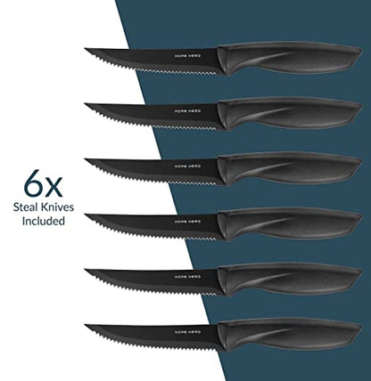Home Hero Kitchen Knife Set with Sharpener - High Carbon Stainless Steel Knife Block Set with Ergonomic Handles (20 Pcs - Acrylic Black)