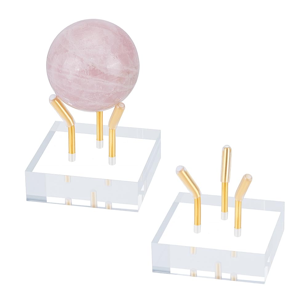 NBEADS 2 Sets Gold Metal Arm Display Stand, Crystal Display Stand Rock Display Stands Easel with Acrylic Base Decorative Easel Holder for Crystal Ball Eggs Mineral Geodes Rock, 2x2x1.9inch