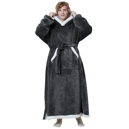 Bedsure Wearable Blanket Hoodie, Long Hooded Blanket Sweatshirt as Christmas Birthday Gifts for Men, Cozy Sherpa Hoodie for Adult, Oversize, Charcoal