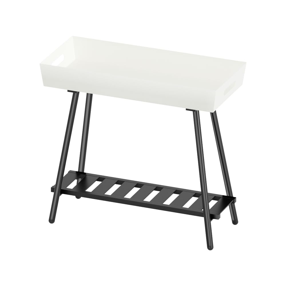 DHYGOTFUR 2-Tier Aluminum Plant Stand Indoor Outdoor with Built-in Handles, Anti-Fall Top Storage Box, Heavy Duty Multi-Use Plant Rack & Display Shelf for Patio Garden Lawn Balcony Living Room