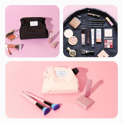 The Flat Lay Co. Makeup Bag - Tropical Leaves Travel Drawstring Makeup Bag with Brush Holder & Large Pockets - Cosmetics Organiser Storage for Eyeshadow, Blushes, Lipstick, & Brushes
