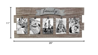 Stonebriar Rustic Wood Collage Picture Frame with Clips and Metal Detail Brown 26" x 11"