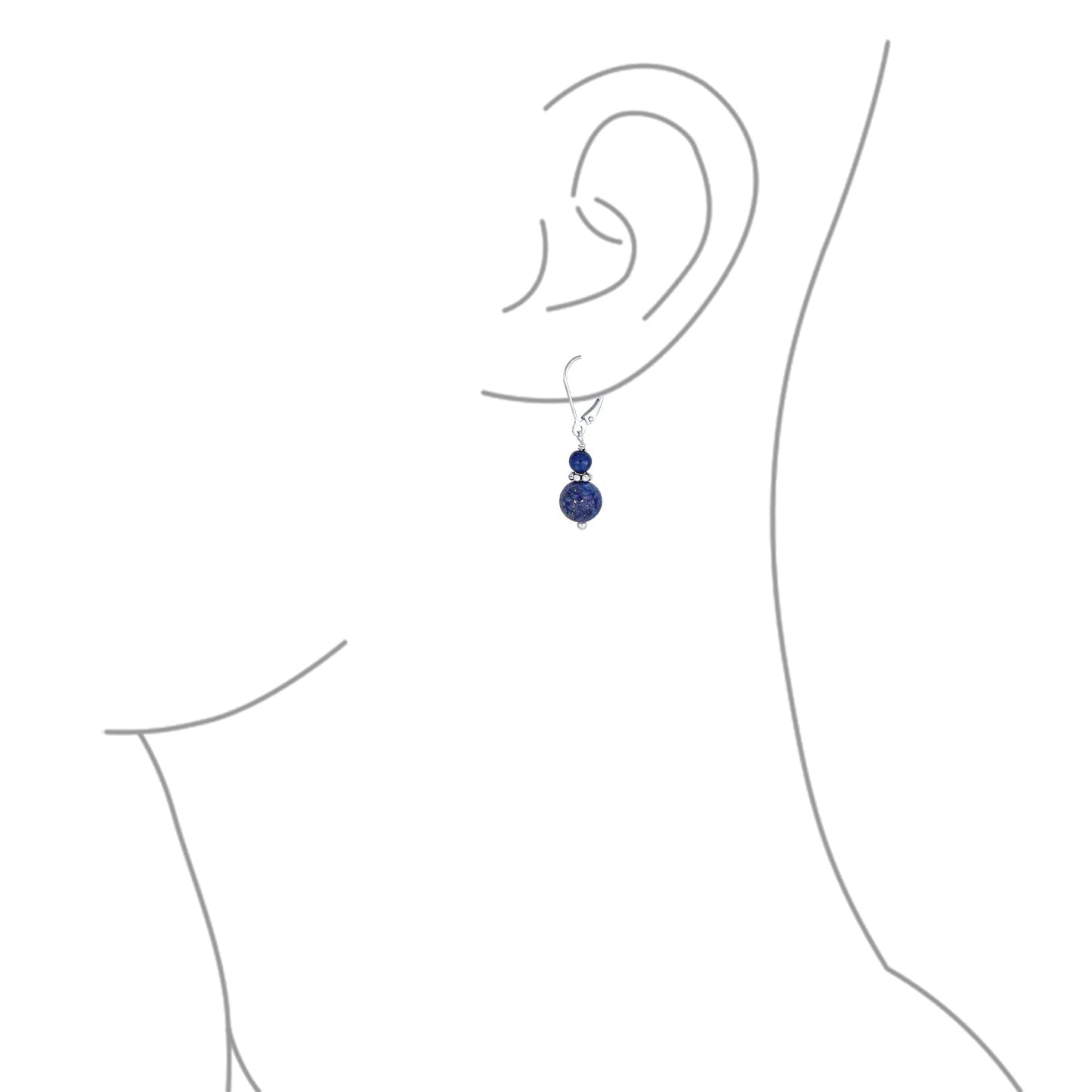Bling Jewelry Bali Style .925 Sterling Silver Blue Lapis Lazuli Bead 3MM & 8mm Balls Drop Earrings Milgrain Rondel Separator Lever Back Genuine Gemstone