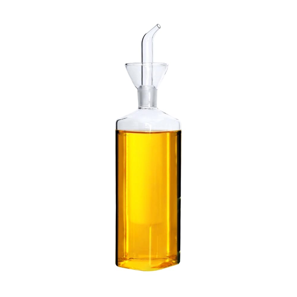 LandHope Oil Bottle Glass Olive Oil Dispenser Bottle Glass Cooking Oil Vinegar Measuring Dispenser With Spout for Kitchen and BBQ (500 ml/17 oz)