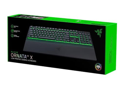 Razer Ornata V3 X - Low Profile Gaming Keyboard (Silent Membrane Switches, UV-Coated Keycaps, Durable, Spill-Resistant Design, Ergonomic Writst Rest) UK Layout | Black