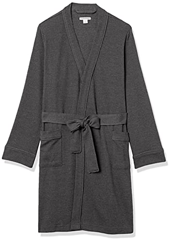 Amazon Essentials Women's Lightweight Waffle Mid-Length Robe (Available in Plus Size), Charcoal Heather, L