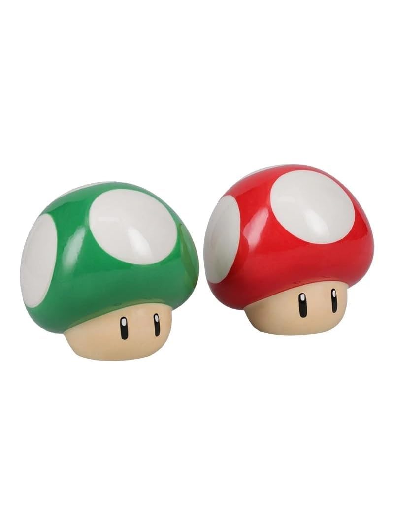 Super Mario Brothers Mushroom Salt and Pepper Shakers Officially Licensed Nintendo Red & Green 1-Up Ceramic Set for Kitchen & Home Decor, Housewarming Gift for Movie and Gaming Fans | Paladone