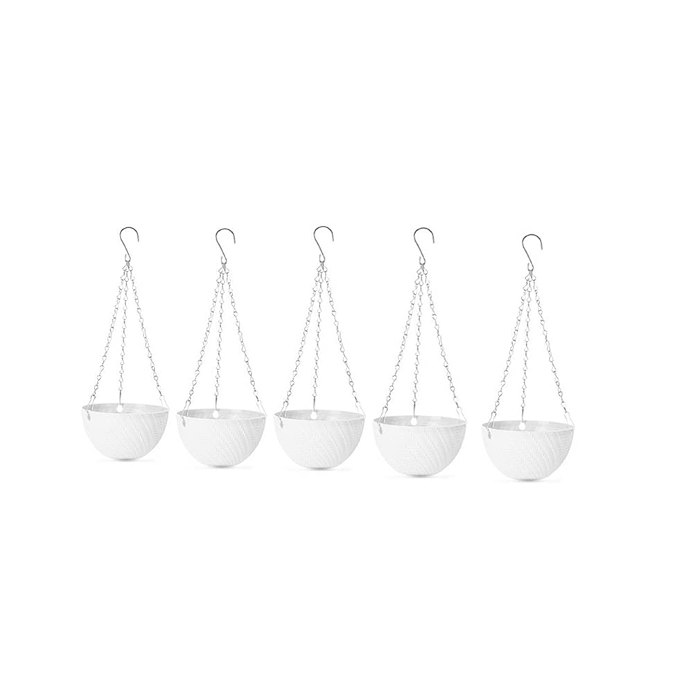 Hanging Planters Set of 5 Flower Pots Outdoor Planting or Storage for All House Plants,Flowers,Herbs, African Violets,3.5H × 6"Diameter Self-Watering Flower Pot Container White - Metal Chain