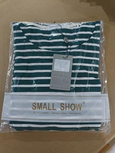 Smallshow Women's Long Sleeve Breastfeeding Top Maternity Nursing T-Shirt Pregnancy Clothes Deep Green Stripe M