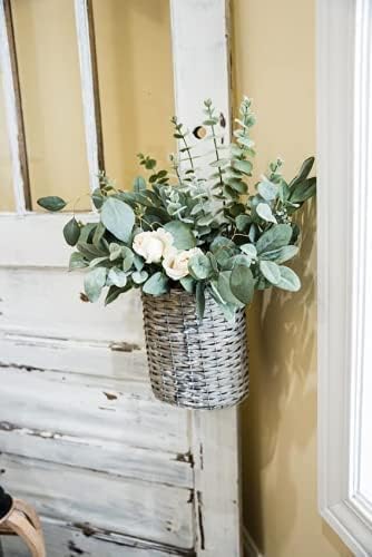 AuldHome Design Wall Hanging Baskets; Woven Wicker Rustic Farmhouse Gray Washed