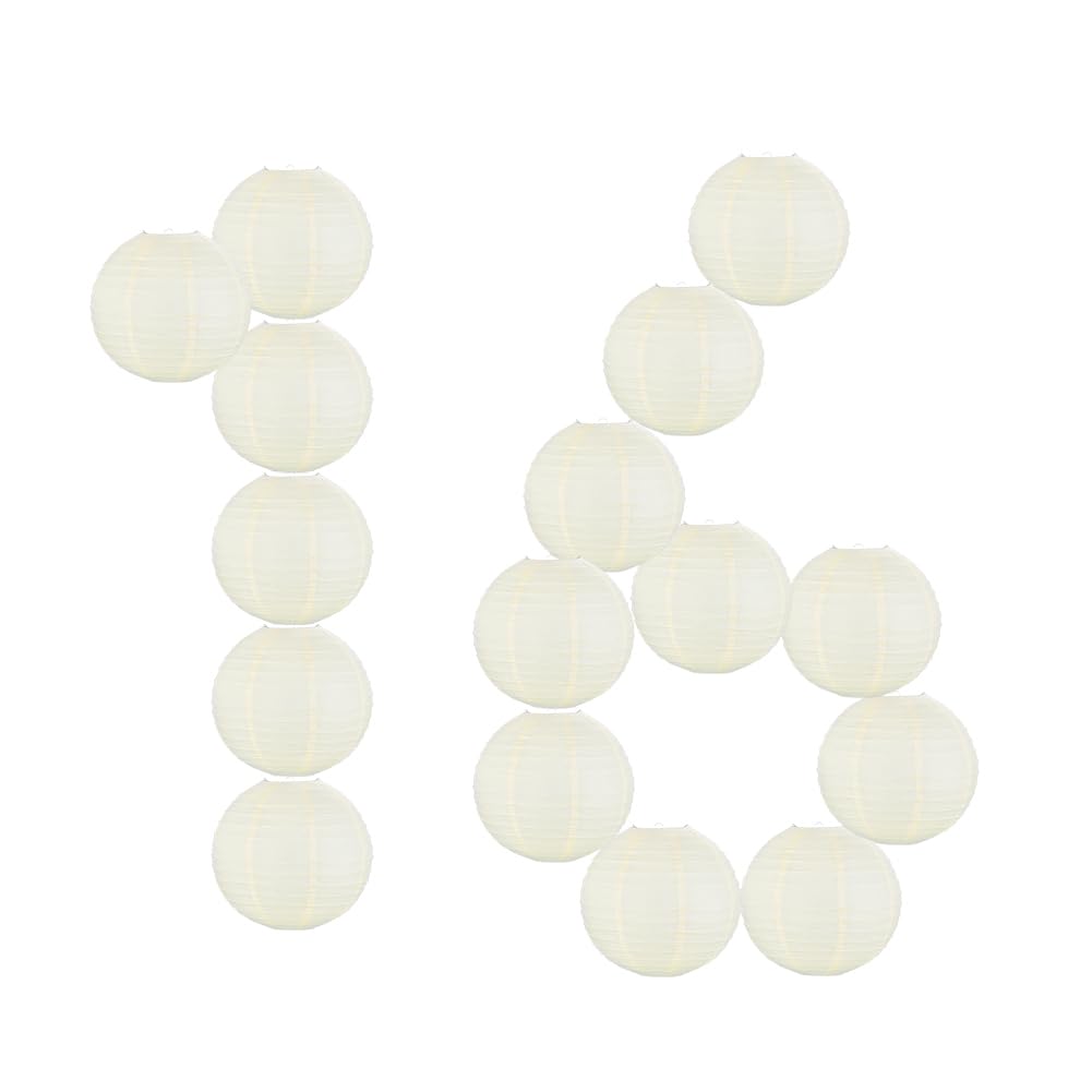 YJUQ Chinese Japanese Style Paper Lanterns, Set of 16 (Lvory, 12 inches)