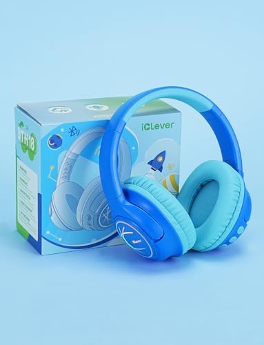iClever Kids Wireless Headphones with LED Lights, BTH18 Safe Volume 74/85dBA, 43H Playtime, Stereo Sound, Type-C, AUX Cable, Bluetooth5.3 Over Ear Kids bluetooth Headphones for Tablet/Travel
