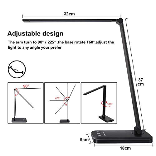 SLATOR Desk lamp,Eye-caring Aluminium Dimmable Bedside lamp with USB Charging Port, 5 Light Modes x 10 Brightness Levels,Touch Control, for Home,Office,Bedroom,Reading,Work,Study, 5V, 1.2A