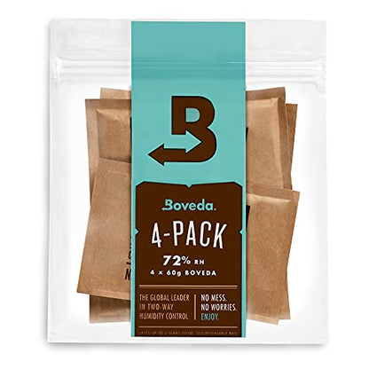 Boveda 72% Two-Way Humidity Control Packs For Wood Containers – Size 60 – 4 Pack – Moisture Absorbers – Humidifier Packs – Hydration Packets in Resealable Bag